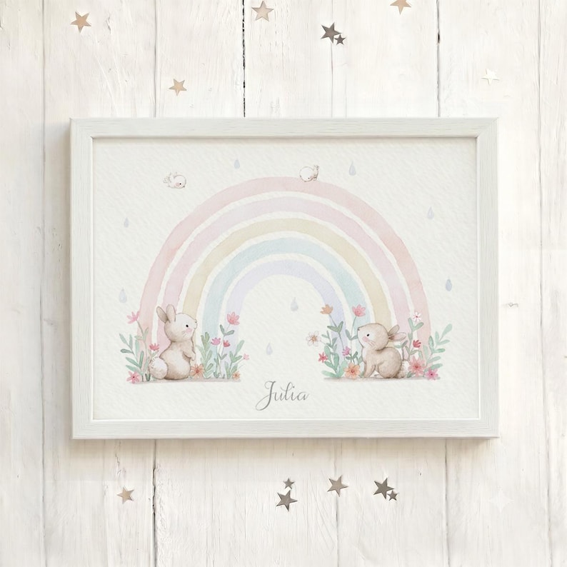Imprimé pour enfants, ARC-EN-CIEL avec LAPINS, Arc-en-ciel pour bébés, Imprimés arc-en-ciel, Image arc-en-ciel, Arc-en-ciel aquarelle, Aida Zamora image 9