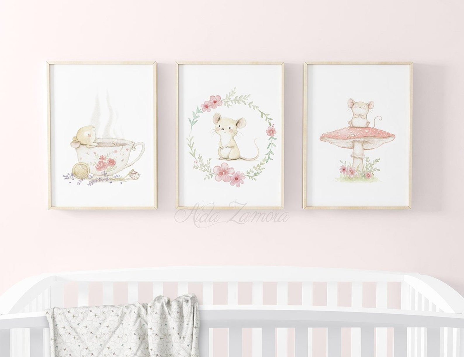 SET of Three Baby Girl Nursery Art "little Mouses" Archival Print ...