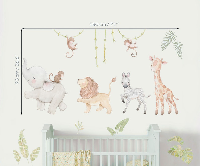 Reusable Fabric Wall Decal, SAFARI ANIMALS, Nursery wall decal, Watercolor decal, Safari Nursery sticker, African animals wall decal. image 8