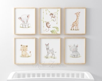 Set di 6 stampe africane, AMICI DELLA GIUNGLA, stampe per bambini, immagini di safari per bambini, animali africani, Aida Zamora