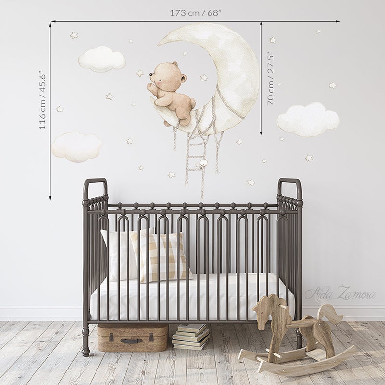 Fabric Wall Decal BEAR on MOON Nursery Wall Decal Etsy