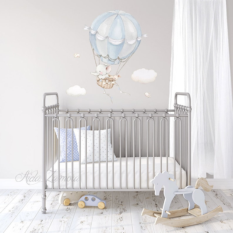 Fabric Wall Decal ELEPHANT Hot Air BALLOON Fox and Bunny Etsy