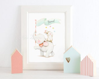 Circus Print "ELEPHANT in the CIRCUS" Nursery art, Animal Parade wall art, Circus nursery art, Childrens art, Circus theme, Aida Zamora
