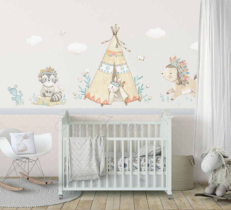 Reusable Fabric Wall Decal INDIAN TRIBE Nursery Wall Decal Etsy