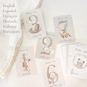 40 BABY MILESTONE CARDS, Baby Shower Gift, New Baby Gift, Baby Progress Cards, Animals Milestone Cards, Neutral Baby Cards.