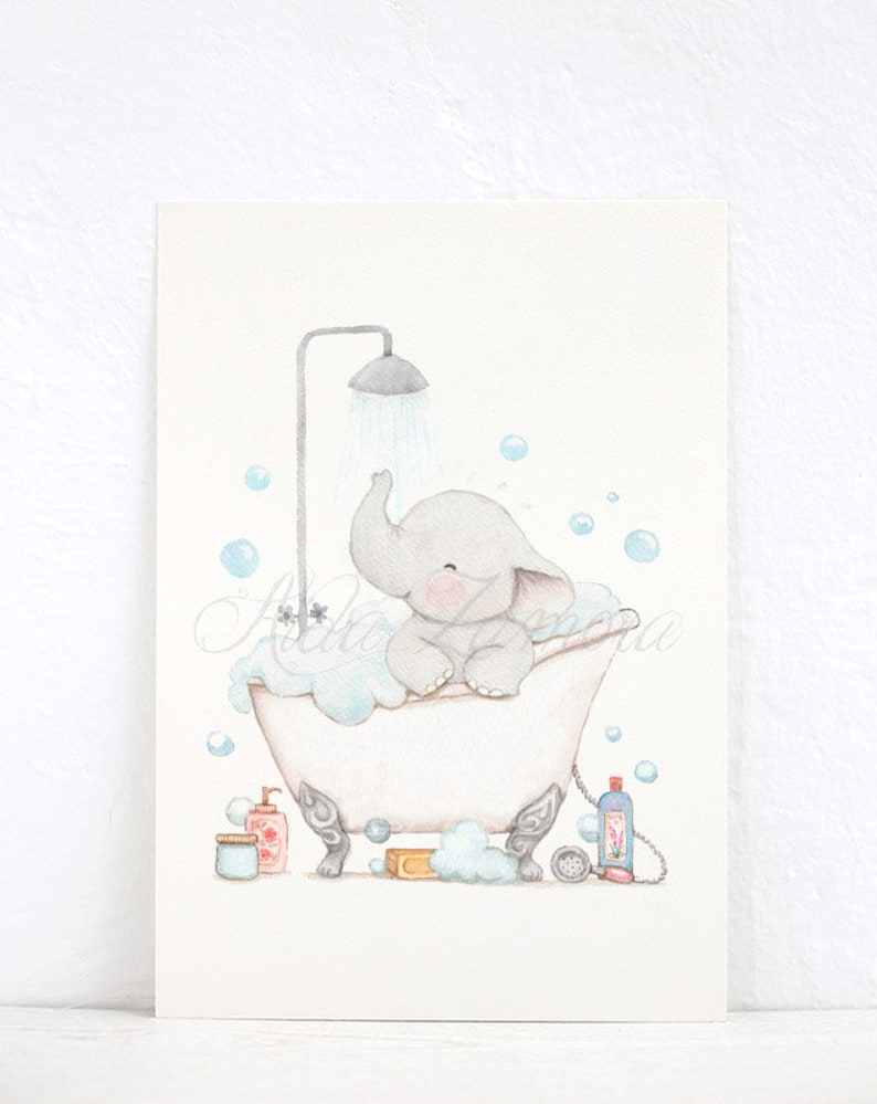 Bathroom Print an ELEPHANT in My Bath Watercolor Etsy