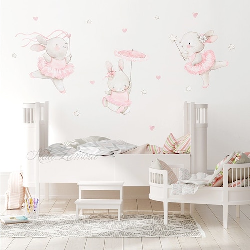 Fabric Wall Decal FLORAL BUNNIES Nursery Wall Decal Etsy