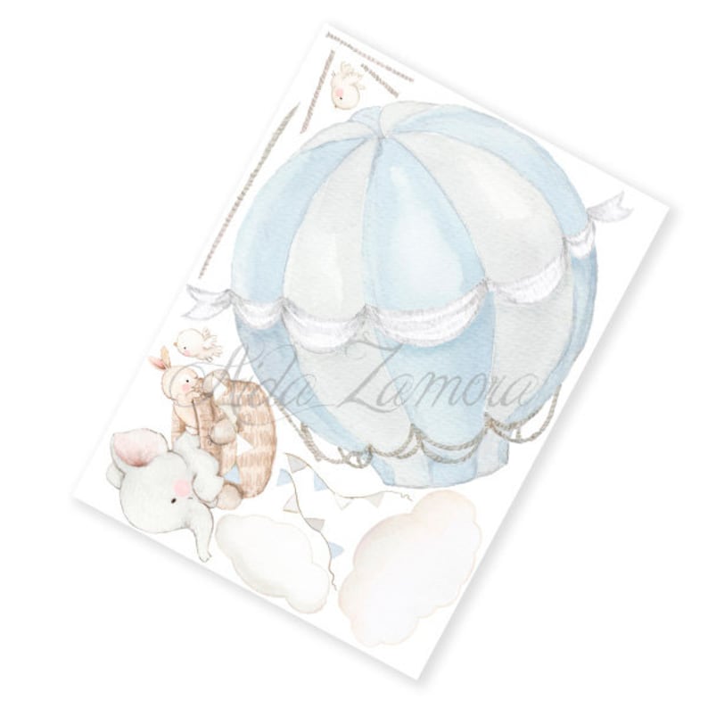 Fabric Wall Decal ELEPHANT Hot Air BALLOON Fox and Bunny Etsy