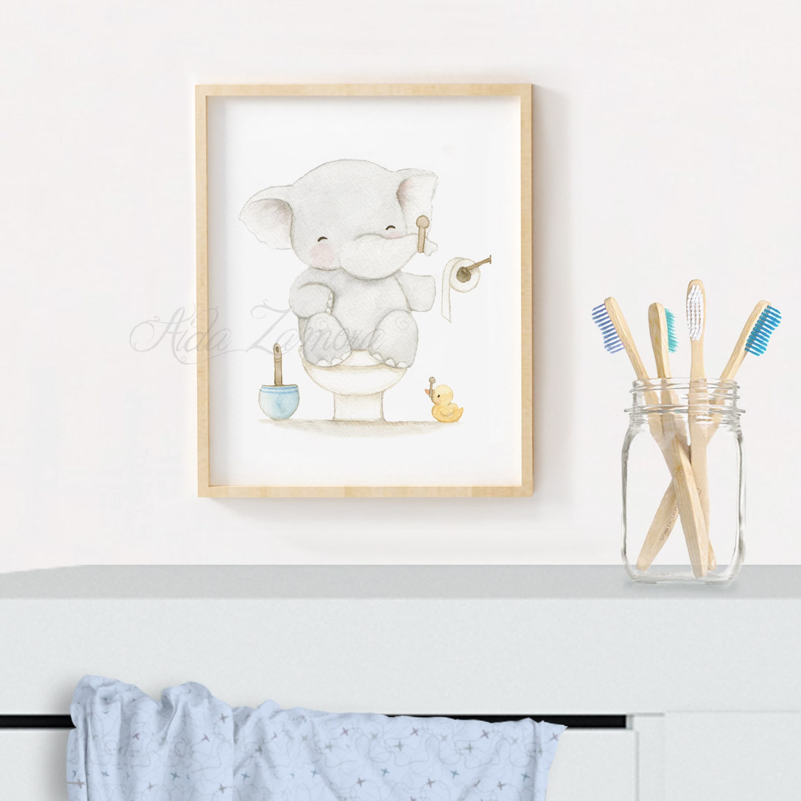 Bathroom print An ELEPHANT in my WC Watercolor Etsy