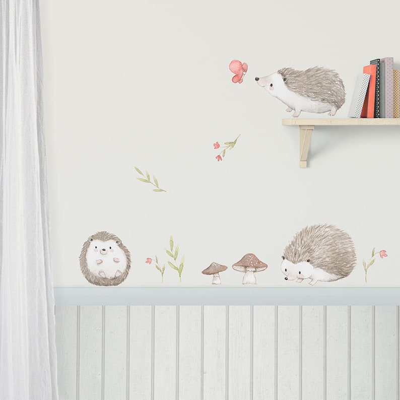 Fabric Wall Decal HEDGEHOGS Nursery Wall Decal Watercolor Etsy
