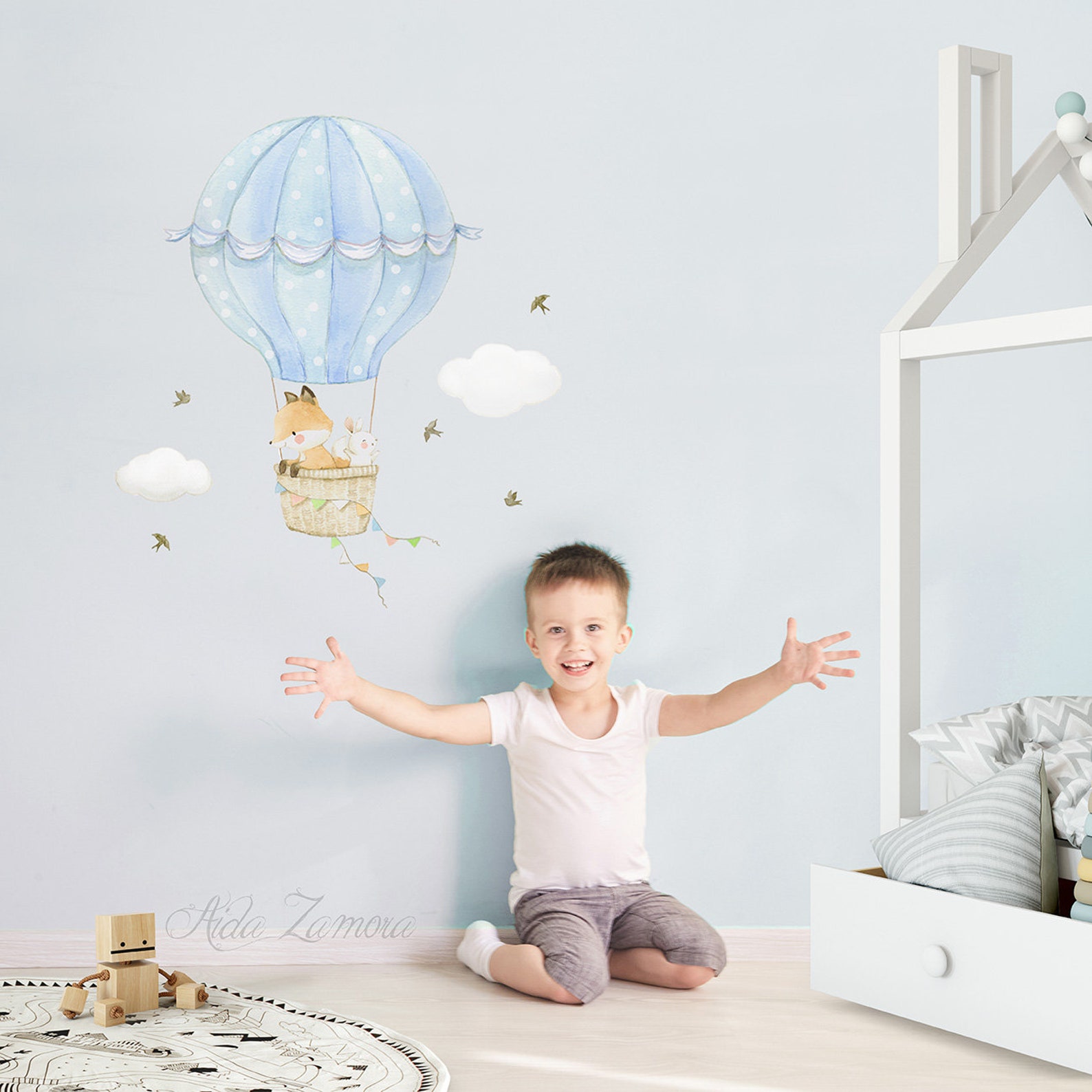 Fabric Wall Decal HOT AIR BALLOON Fox and Bunny Wall Decal Etsy