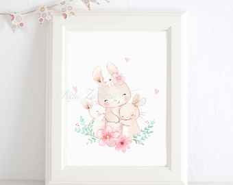 Family Art "MOM'S HUGS" Family portrait, Nursery wall art, Family illustration, Watercolor family print, Nursery wall art, Aida Zamora