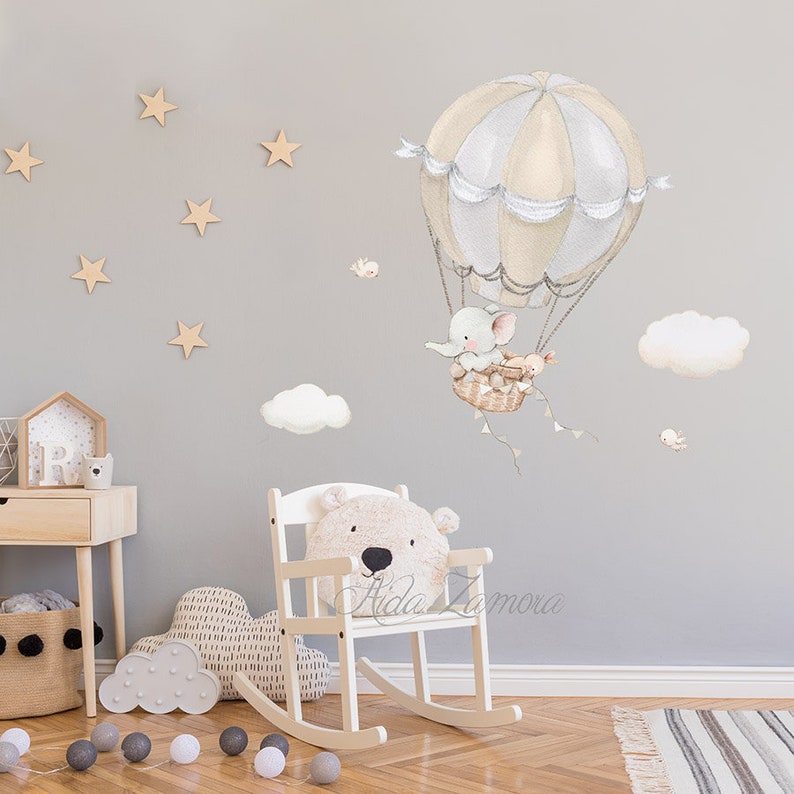 Fabric Wall Decal ELEPHANT Hot Air BALLOON Fox and Bunny Etsy