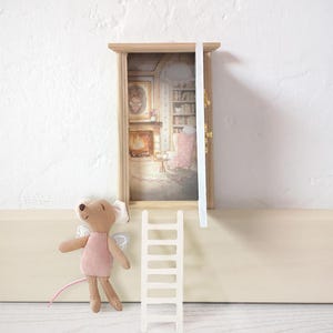 Hand Painted Wooden Door, FAIRY HOUSE, Dollhouse Door, Magic Door, Tooth Fairy Door, Door with interior, little door, Fairy door, whimsical.