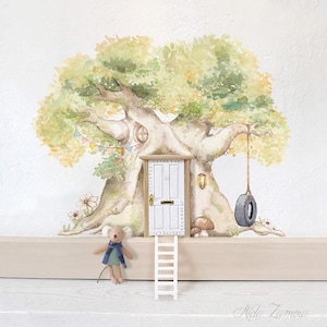 Fabric wall decal, TREE HOUSE, Childrens decal, Tree vinyl, Mouse house sticker, House wall decal, Dollhouse sticker, Woodland decal, Forest