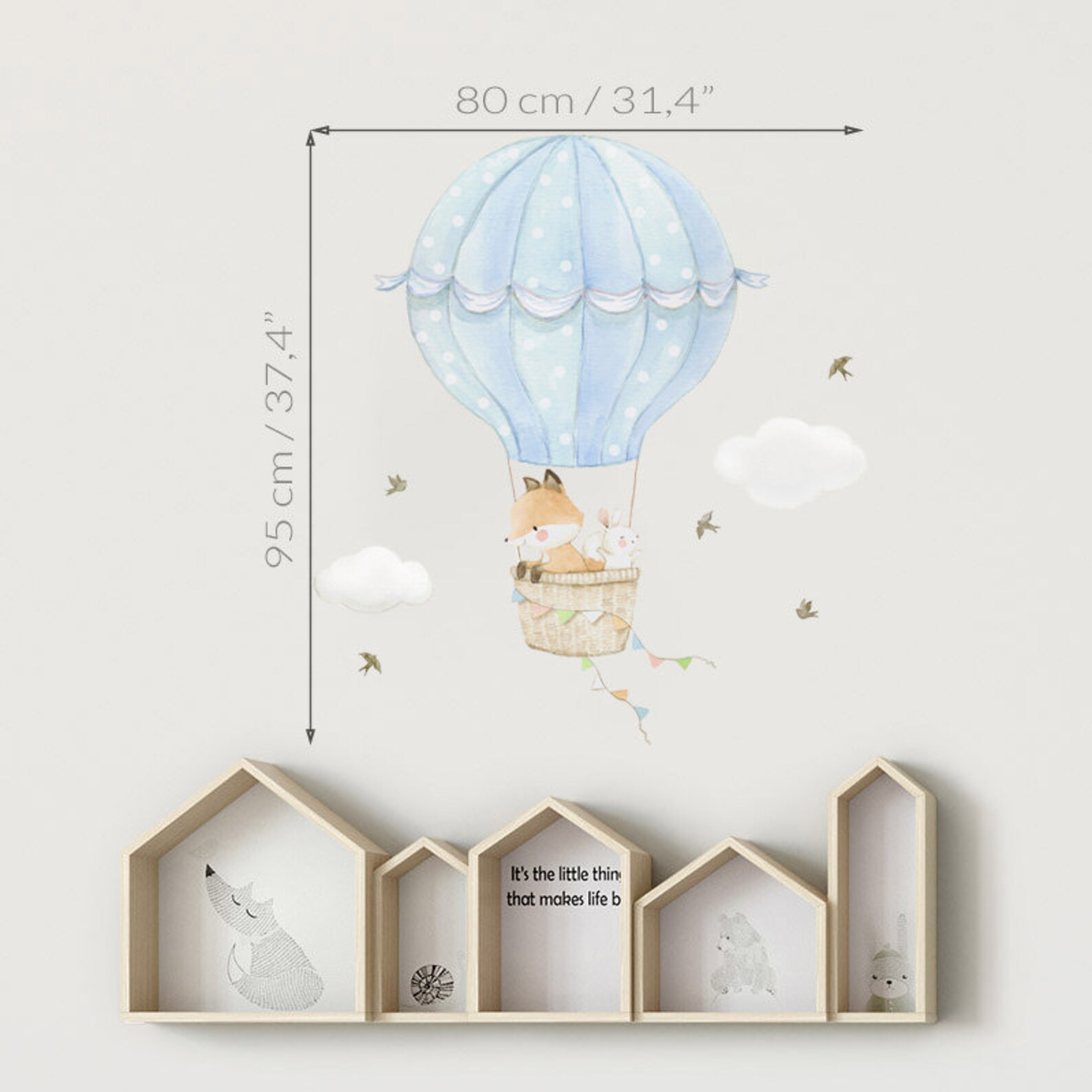 Fabric Wall Decal HOT AIR BALLOON Fox and Bunny Wall Decal Etsy