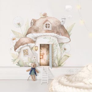 Fabric wall decal, MUSHROOM HOUSE, Childrens decal, mushroom vinyl, Mouse house sticker, House wall decal, Dollhouse sticker, Woodland decal