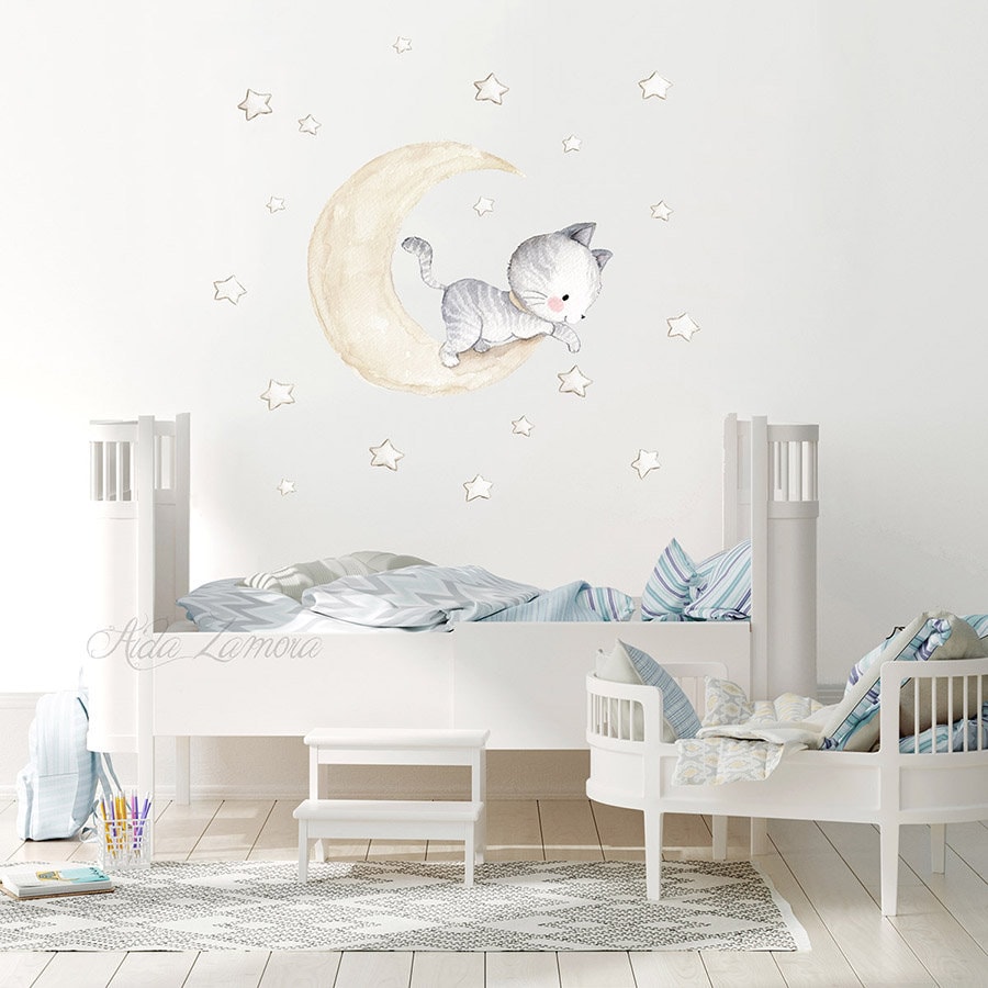 Vinilos infantiles bebé - Animales tocando la luna Teja - decoración  infantil para bebé - T0- Basico : : Bebé
