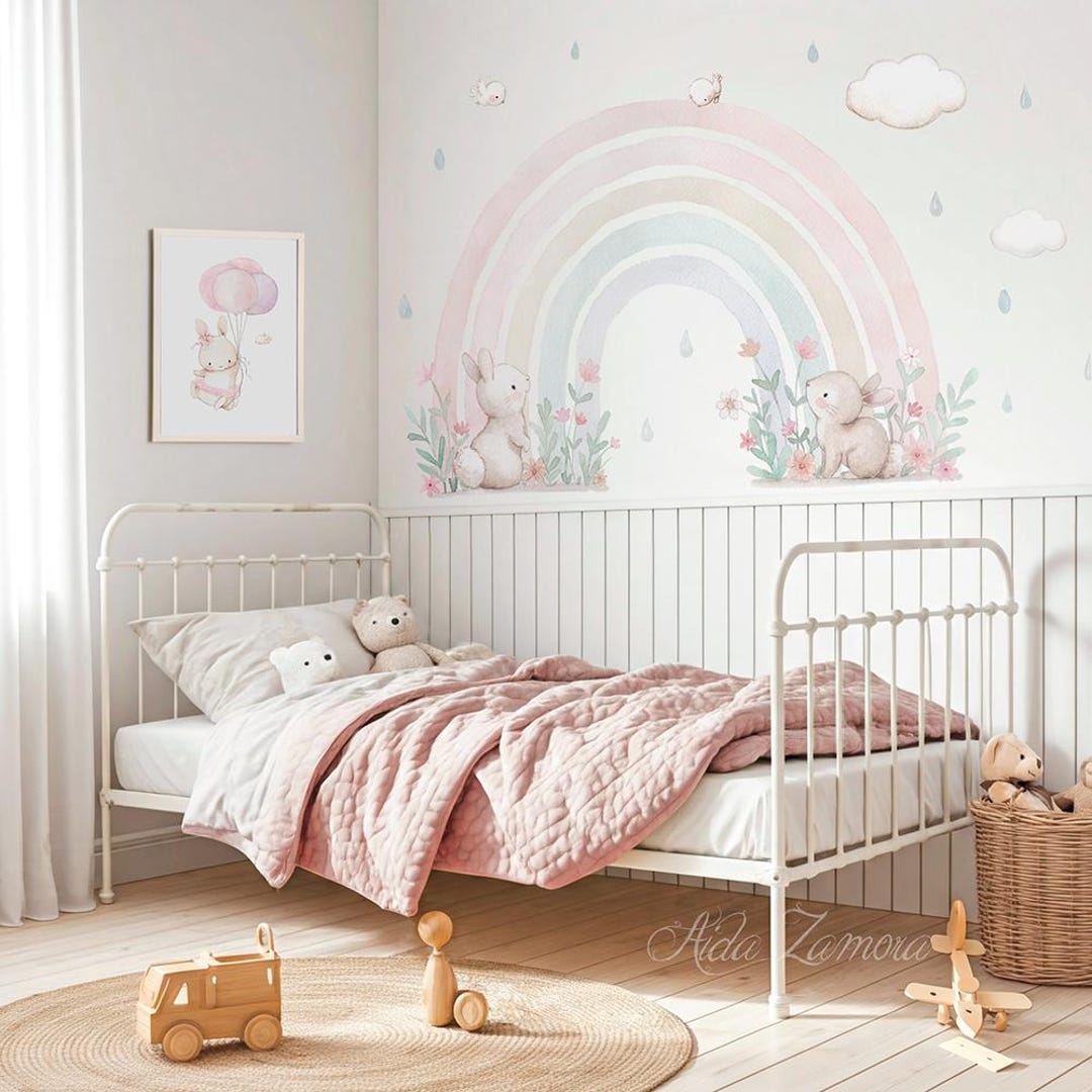Fabric Wall Decal "rainbow" Nursery Wall Decal, Watercolor Floral ...