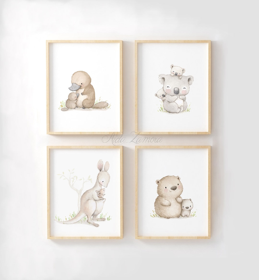 SET of Four Nursery Prints "australian Animals" Nursery Wall Art, Koala ...