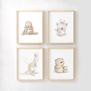 SET of Four Nursery prints &quot;AUSTRALIAN ANIMALS&quot; Nursery Wall art, Koala art, Watercolor australian animals, Baby australian animals art.