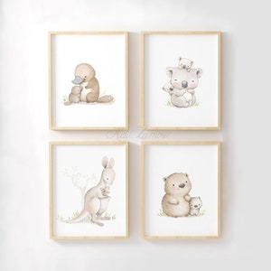 SET of Four Nursery prints "AUSTRALIAN ANIMALS" Nursery Wall art, Koala art, Watercolor australian animals, Baby australian animals art.