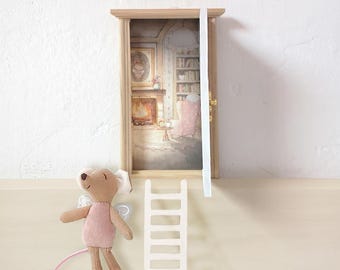 Hand Painted Wooden Door, FAIRY HOUSE, Dollhouse Door, Magic Door, Tooth Fairy Door, Door with interior, little door, Fairy door, whimsical.
