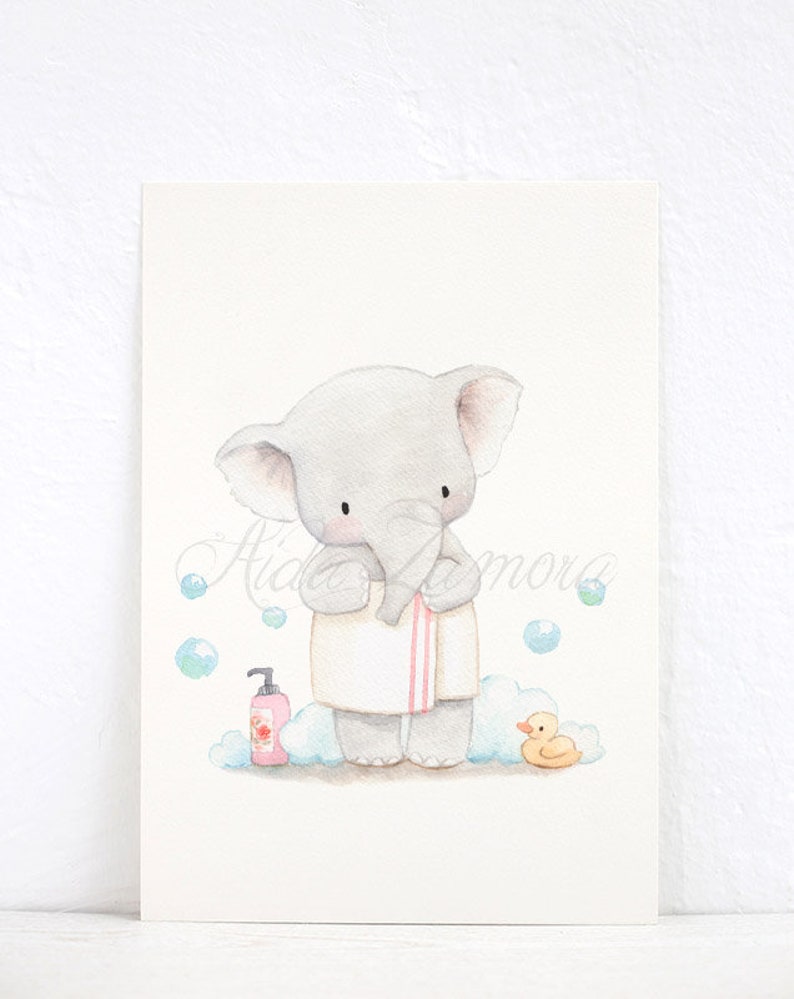 Bathroom Print elephant With Towel Watercolor Etsy UK