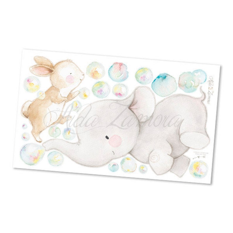 Elephant wall decal Nursery wall decal Fabric Wall Decal BUBBLES Aida Zamora Kids wall art Murals Watercolor decal Nursery decor