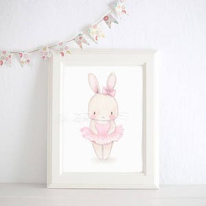 Nursery Art "BUNNY BALLERINA" Art Print for girls, Nursery ballerina art, Ballerinas print, Baby girl wall art, Aida Zamora.