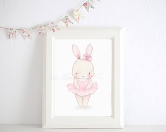 Nursery Art &quot;BUNNY BALLERINA&quot; Art Print for girls, Nursery ballerina art, Ballerinas print, Baby girl wall art, Aida Zamora.