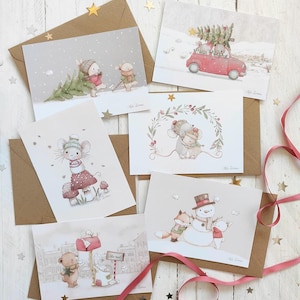 Set of 6 CHRISTMAS POSTCARDS, Christmas Cards, Holidays Cards, Christmas Gift, Holiday Postcards, Animal Postcards.