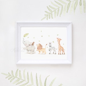 Nursery Art "SAFARI PARADE" Archival Print, Nursery watercolor art, Nursery wall art, Safari nursery art, Safari animals, African animals.