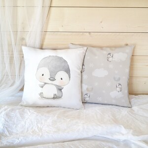 Nursery Pillow Case "PENGUIN" Baby nursery cushion, 16 x 16 in, Decorative pillow, Penguin nursery decor, Penguin pillow, Pillow for Babies.