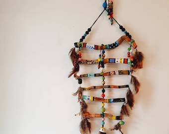 Hippie decor, painted sticks, boho wall hanging, colorful wood
