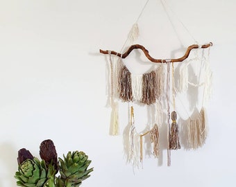 Bohemian garland tapestry in earth tones, boho modern style wall decor