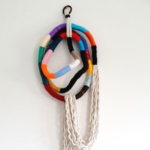 Boho Fiber Art Sculpture: Knotted Yarn Rope Wall Hanging