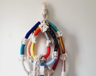 Colorful Macrame Rope Wall Hanging: Knotted Fiber Art Decor (14x57 inches)