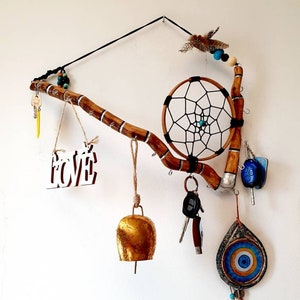 Espositore per gioielli rustico boho acchiappasogni, porta collane da parete in legno naturale