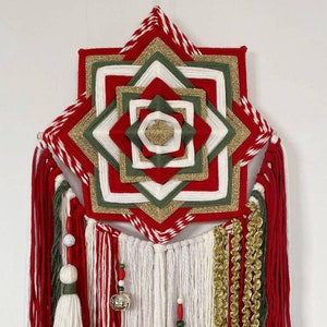Decorações de Natal Boho, presentes de feriado, decoração Boho vermelho e dourado, arte mexicana, ojo de dios