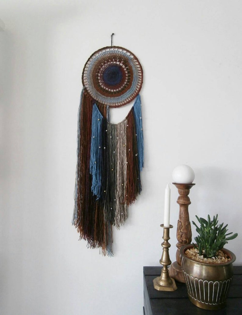 Doily dream catcher wall tapestry boho decoration in earth Etsy