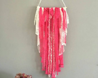 Girls nursery bedroom wall, Bohemian decor, baby girl shower, pink wall hanging