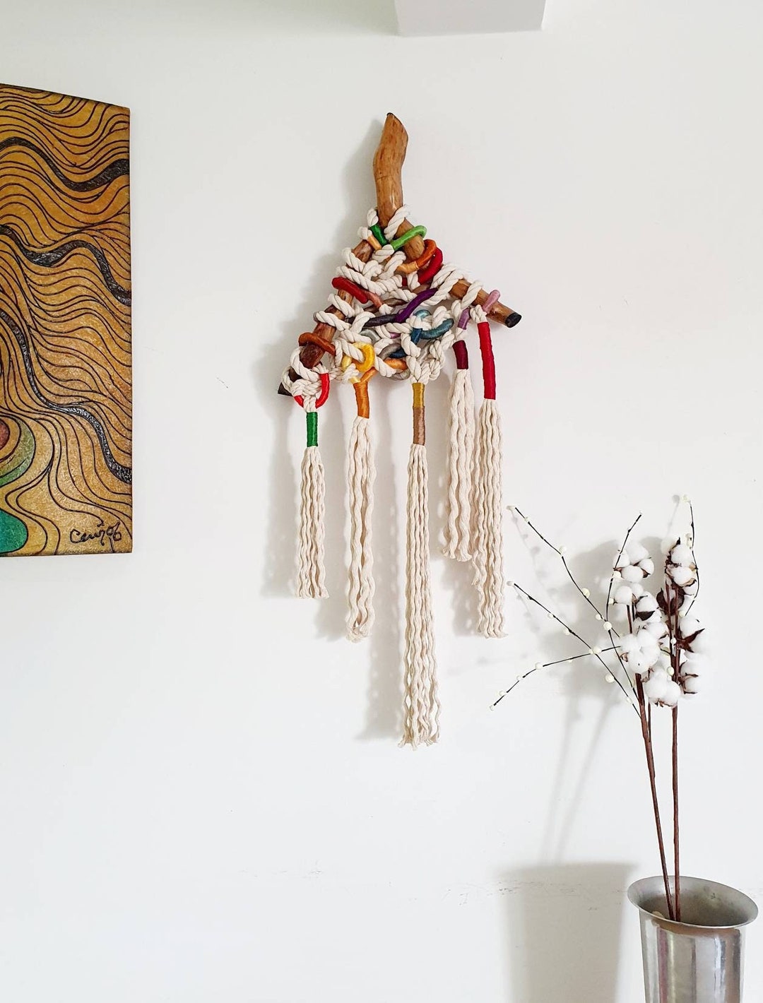 Boho Decor, Modern Macrame Rope Wall Art, Rustic Decor, Tied Knot ...