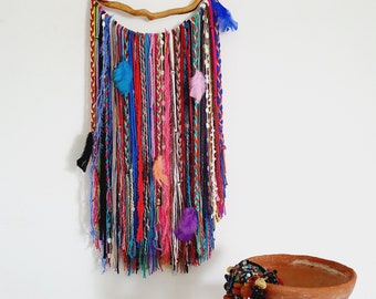 Yarn wall hanging for Bohemian Decor home, Boho Garland, Wall Tapestry