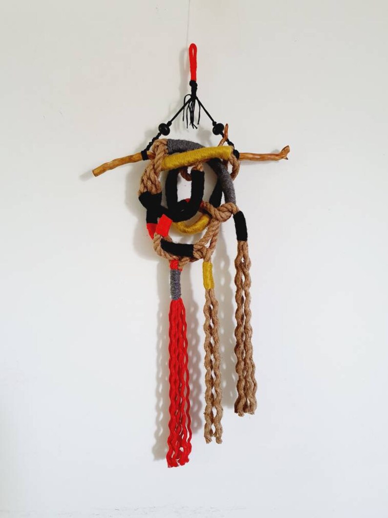 Rustic Boho Yarn Wrapped Rope Knot Wall Hanging Modern - Etsy