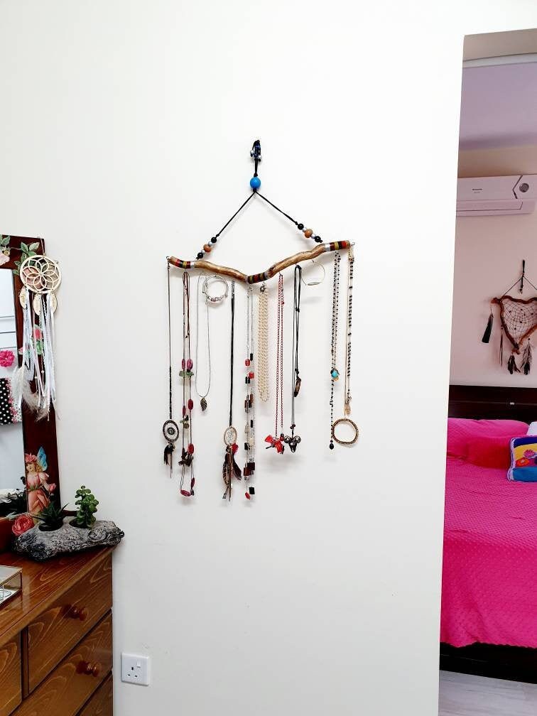 Necklace Holder Boho Jewelry Display Key Holder for Wall | Etsy
