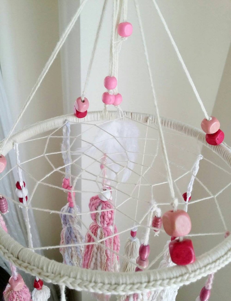 gift for baby Nursery mobile chandelier pink tassels bohemian baby decor