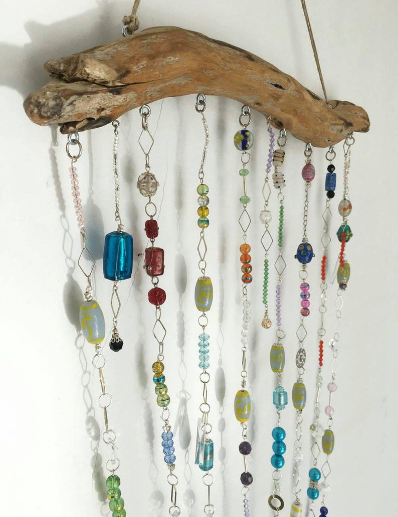 Crystal Suncatcher Mobile on Driftwood Beaded wind chime Etsy