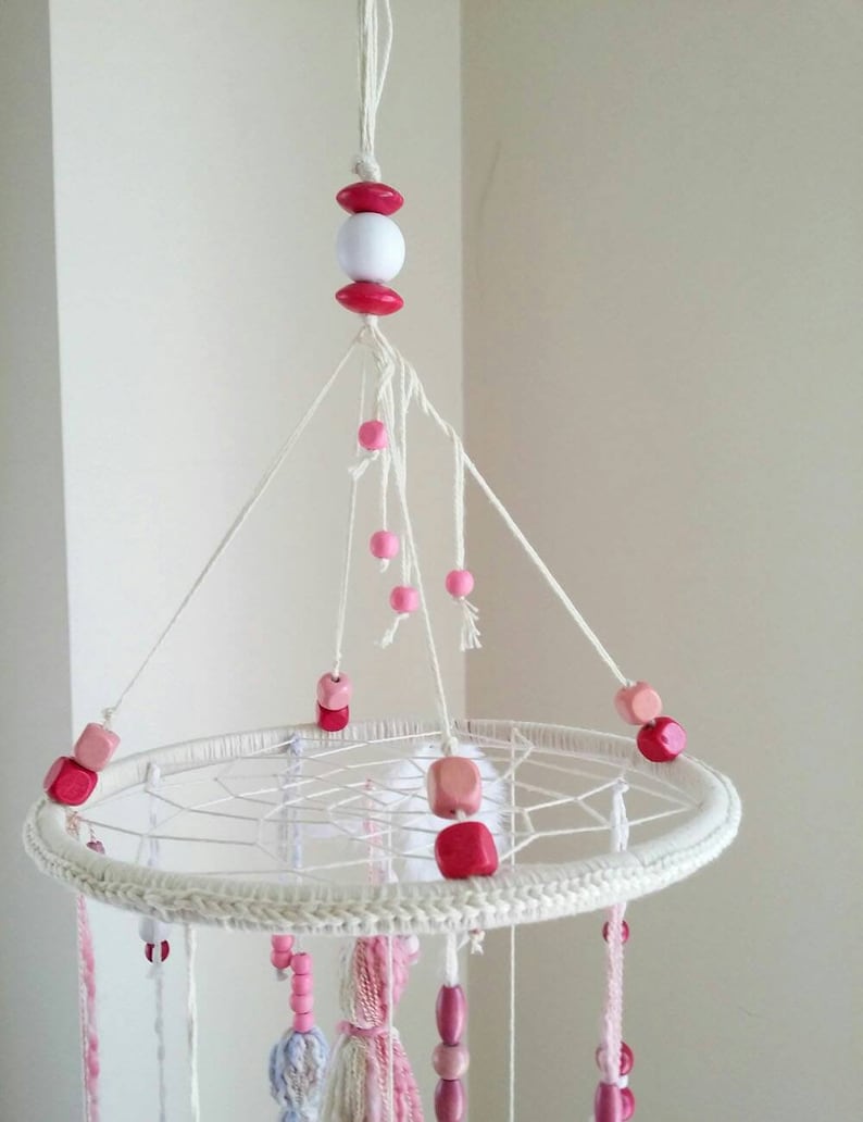 gift for baby Nursery mobile chandelier pink tassels bohemian baby decor