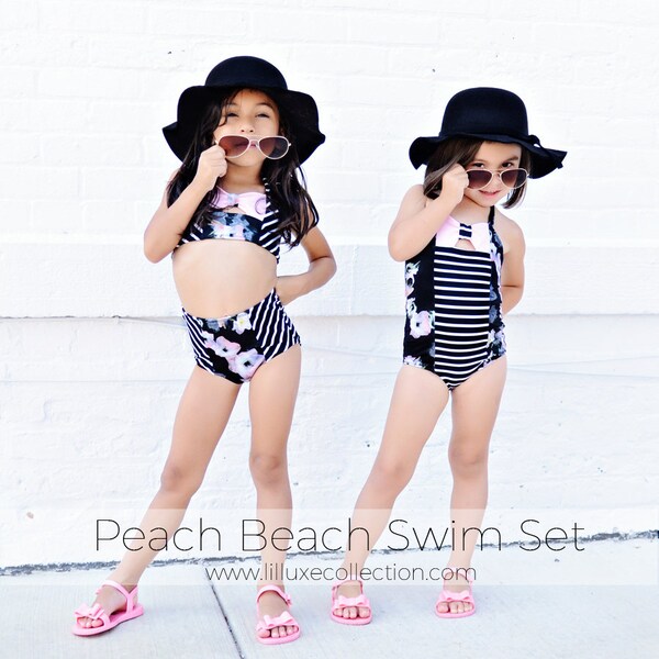 Peach beach swim set maillot and bikini styles modern quick sew pdf pattern